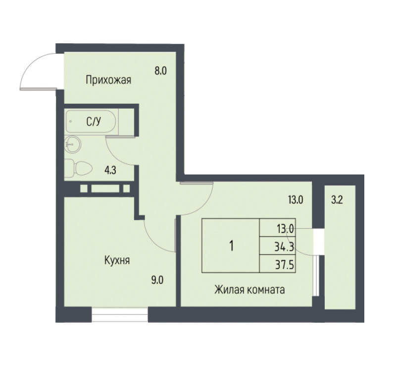 Планировка квартиры 1-комнатная