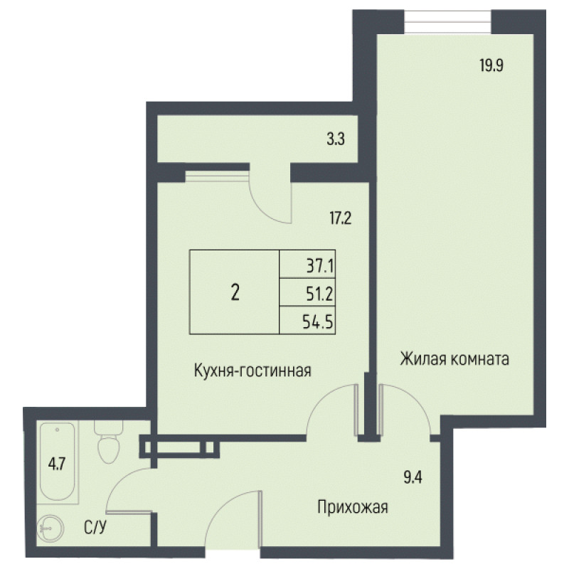 Планировка квартиры 2-комнатная