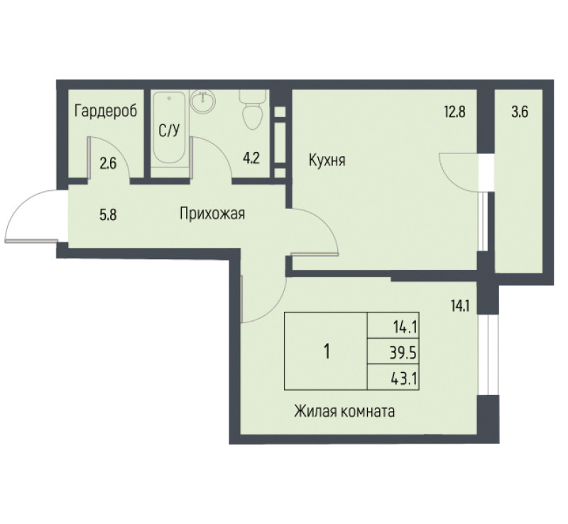 Планировка квартиры 1-комнатная